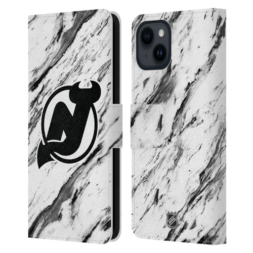 NHL New Jersey Devils Marble Leather Book Wallet Case Cover For Apple iPhone 15