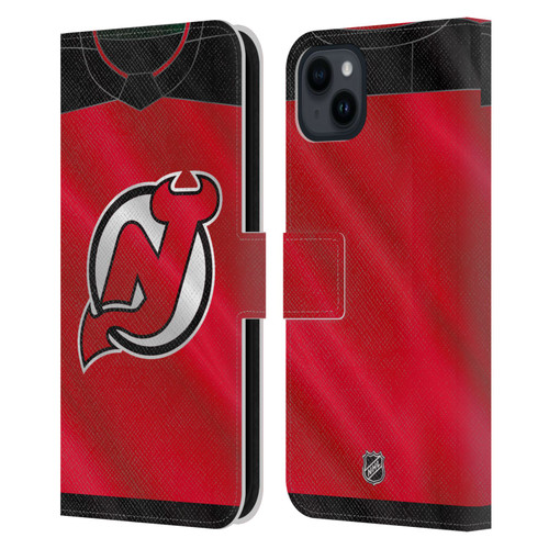 NHL New Jersey Devils Jersey Leather Book Wallet Case Cover For Apple iPhone 15 Plus
