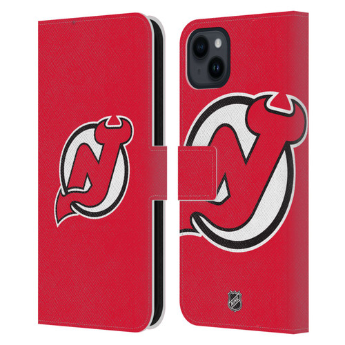 NHL New Jersey Devils Plain Leather Book Wallet Case Cover For Apple iPhone 15 Plus