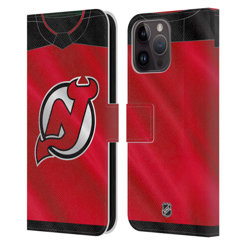 NHL New Jersey Devils Jersey Leather Book Wallet Case Cover For Apple iPhone 15 Pro Max