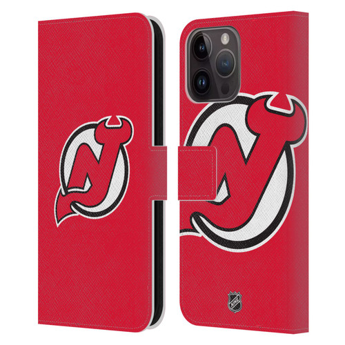 NHL New Jersey Devils Plain Leather Book Wallet Case Cover For Apple iPhone 15 Pro Max