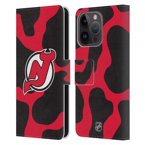 NHL New Jersey Devils Cow Pattern Leather Book Wallet Case Cover For Apple iPhone 15 Pro