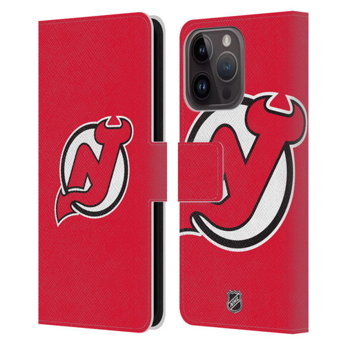 NHL New Jersey Devils Plain Leather Book Wallet Case Cover For Apple iPhone 15 Pro