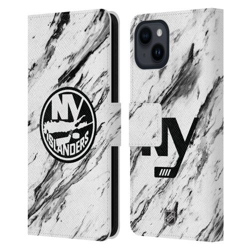 NHL New York Islanders Marble Leather Book Wallet Case Cover For Apple iPhone 15