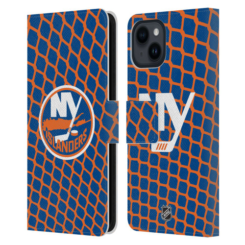 NHL New York Islanders Net Pattern Leather Book Wallet Case Cover For Apple iPhone 15