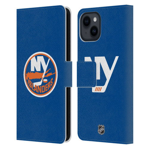 NHL New York Islanders Plain Leather Book Wallet Case Cover For Apple iPhone 15