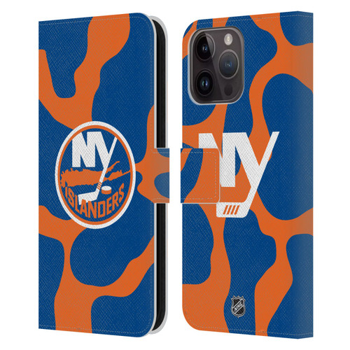 NHL New York Islanders Cow Pattern Leather Book Wallet Case Cover For Apple iPhone 15 Pro Max