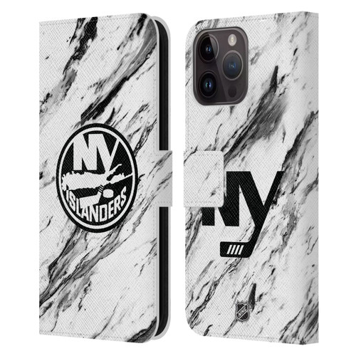 NHL New York Islanders Marble Leather Book Wallet Case Cover For Apple iPhone 15 Pro Max
