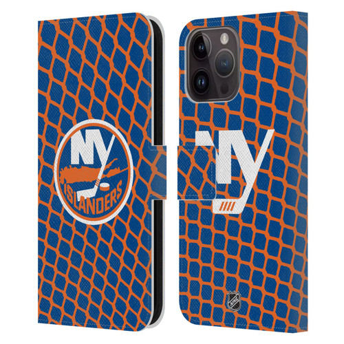 NHL New York Islanders Net Pattern Leather Book Wallet Case Cover For Apple iPhone 15 Pro Max