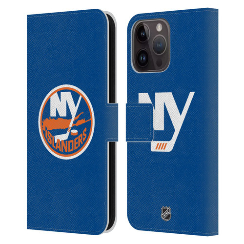 NHL New York Islanders Plain Leather Book Wallet Case Cover For Apple iPhone 15 Pro Max