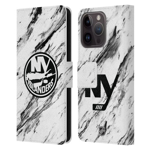 NHL New York Islanders Marble Leather Book Wallet Case Cover For Apple iPhone 15 Pro