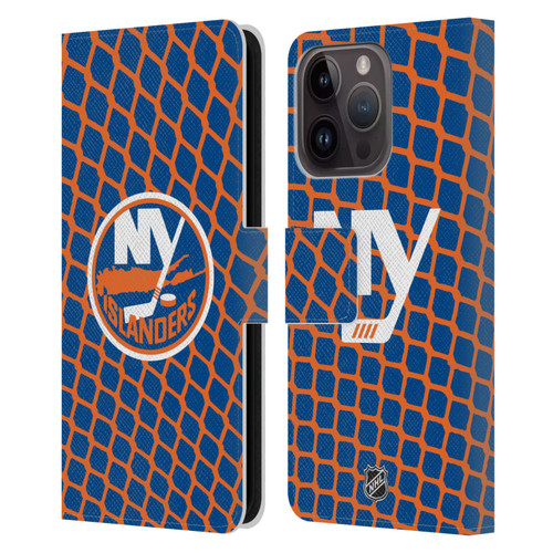 NHL New York Islanders Net Pattern Leather Book Wallet Case Cover For Apple iPhone 15 Pro