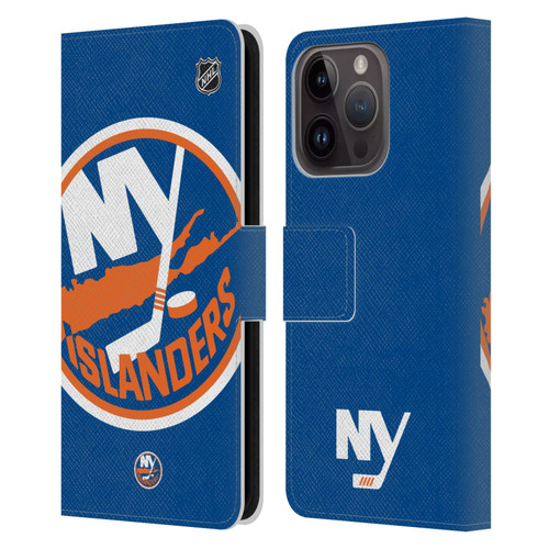 NHL New York Islanders Oversized Leather Book Wallet Case Cover For Apple iPhone 15 Pro