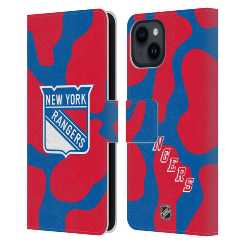 NHL New York Rangers Cow Pattern Leather Book Wallet Case Cover For Apple iPhone 15
