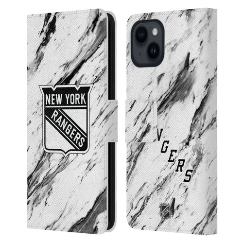 NHL New York Rangers Marble Leather Book Wallet Case Cover For Apple iPhone 15