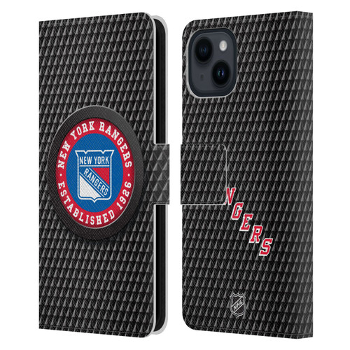 NHL New York Rangers Puck Texture Leather Book Wallet Case Cover For Apple iPhone 15