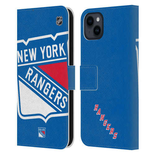 NHL New York Rangers Oversized Leather Book Wallet Case Cover For Apple iPhone 15 Plus