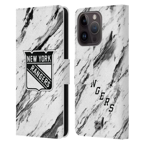 NHL New York Rangers Marble Leather Book Wallet Case Cover For Apple iPhone 15 Pro