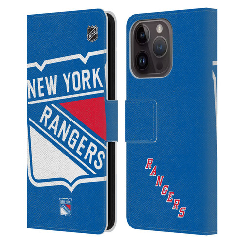 NHL New York Rangers Oversized Leather Book Wallet Case Cover For Apple iPhone 15 Pro