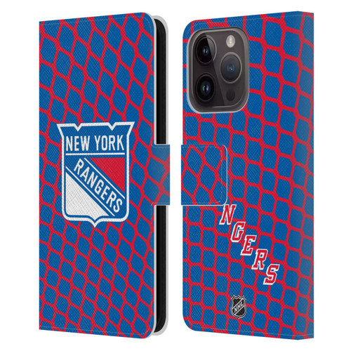 NHL New York Rangers Net Pattern Leather Book Wallet Case Cover For Apple iPhone 15 Pro