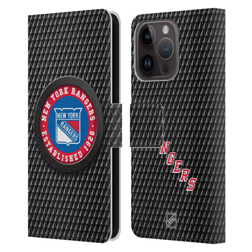 NHL New York Rangers Puck Texture Leather Book Wallet Case Cover For Apple iPhone 15 Pro