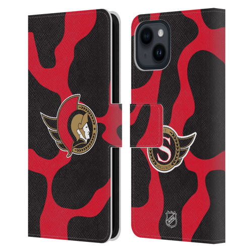 NHL Ottawa Senators Cow Pattern Leather Book Wallet Case Cover For Apple iPhone 15