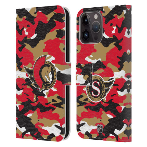 NHL Ottawa Senators Camouflage Leather Book Wallet Case Cover For Apple iPhone 15 Pro Max