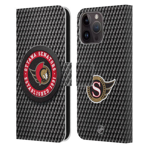 NHL Ottawa Senators Puck Texture Leather Book Wallet Case Cover For Apple iPhone 15 Pro Max