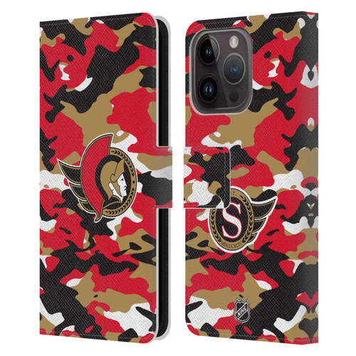 NHL Ottawa Senators Camouflage Leather Book Wallet Case Cover For Apple iPhone 15 Pro