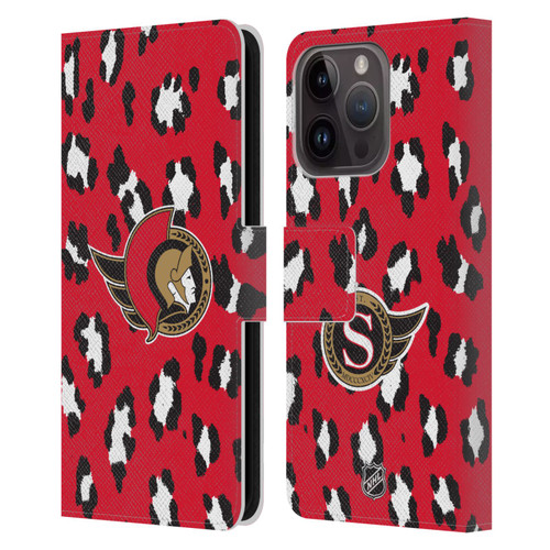 NHL Ottawa Senators Leopard Patten Leather Book Wallet Case Cover For Apple iPhone 15 Pro