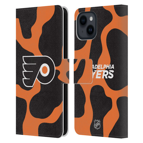 NHL Philadelphia Flyers Cow Pattern Leather Book Wallet Case Cover For Apple iPhone 15