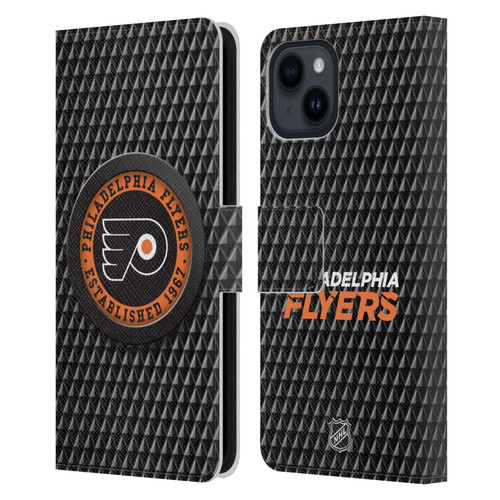 NHL Philadelphia Flyers Puck Texture Leather Book Wallet Case Cover For Apple iPhone 15