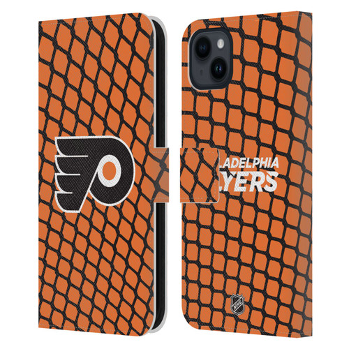 NHL Philadelphia Flyers Net Pattern Leather Book Wallet Case Cover For Apple iPhone 15 Plus