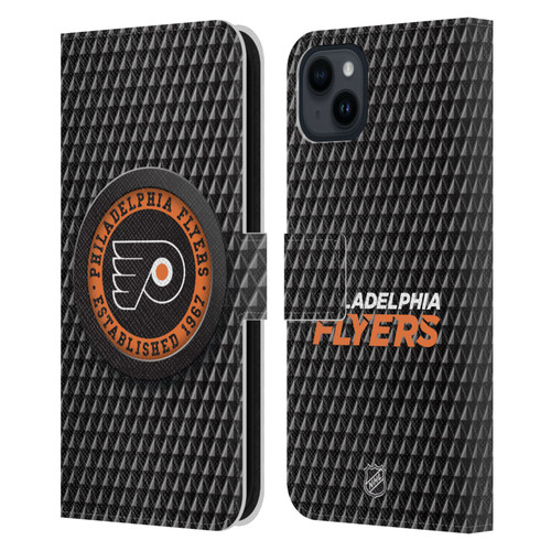 NHL Philadelphia Flyers Puck Texture Leather Book Wallet Case Cover For Apple iPhone 15 Plus