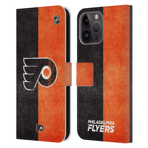 NHL Philadelphia Flyers Half Distressed Leather Book Wallet Case Cover For Apple iPhone 15 Pro Max