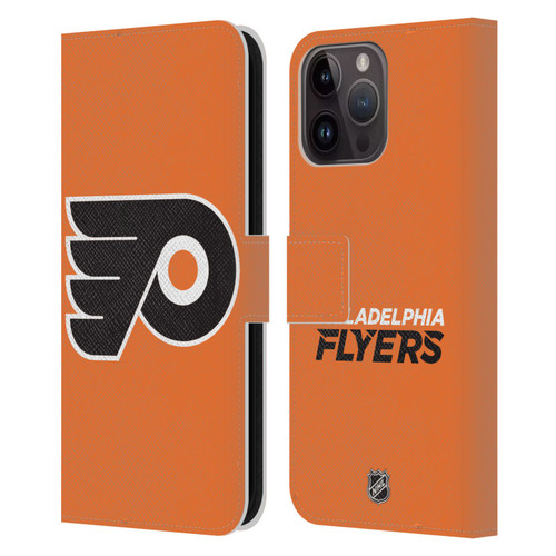 NHL Philadelphia Flyers Plain Leather Book Wallet Case Cover For Apple iPhone 15 Pro Max