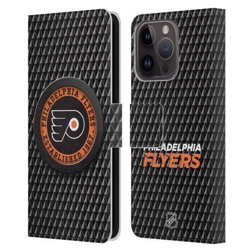 NHL Philadelphia Flyers Puck Texture Leather Book Wallet Case Cover For Apple iPhone 15 Pro