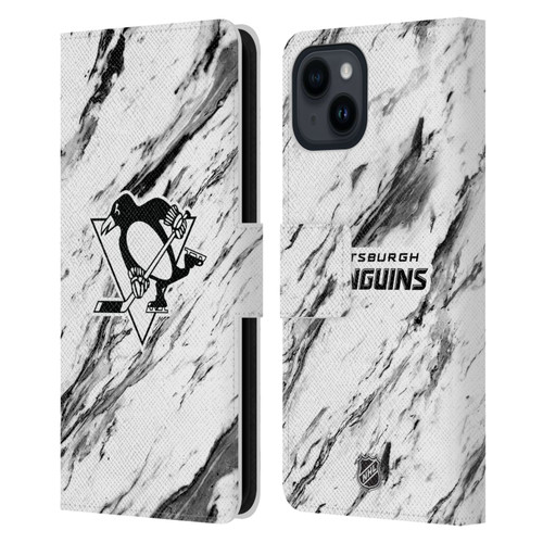 NHL Pittsburgh Penguins Marble Leather Book Wallet Case Cover For Apple iPhone 15