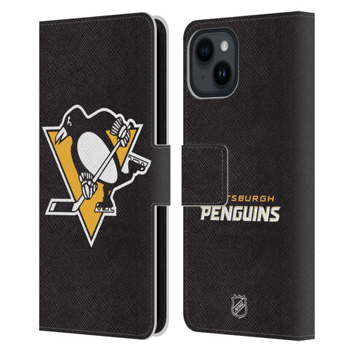 NHL Pittsburgh Penguins Plain Leather Book Wallet Case Cover For Apple iPhone 15