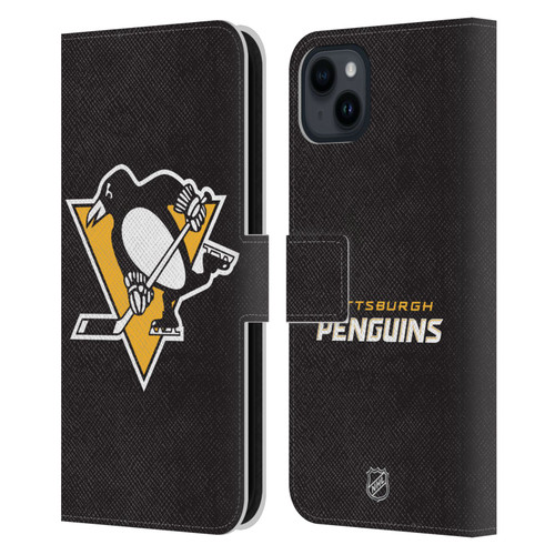 NHL Pittsburgh Penguins Plain Leather Book Wallet Case Cover For Apple iPhone 15 Plus