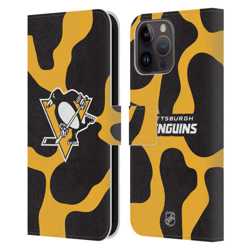 NHL Pittsburgh Penguins Cow Pattern Leather Book Wallet Case Cover For Apple iPhone 15 Pro Max