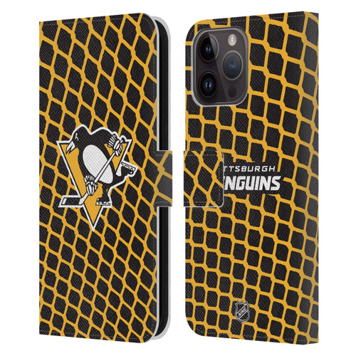 NHL Pittsburgh Penguins Net Pattern Leather Book Wallet Case Cover For Apple iPhone 15 Pro Max