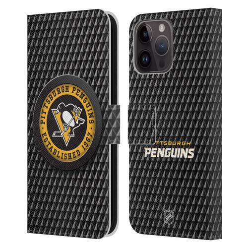 NHL Pittsburgh Penguins Puck Texture Leather Book Wallet Case Cover For Apple iPhone 15 Pro Max