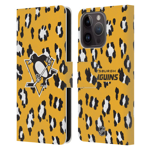 NHL Pittsburgh Penguins Leopard Patten Leather Book Wallet Case Cover For Apple iPhone 15 Pro