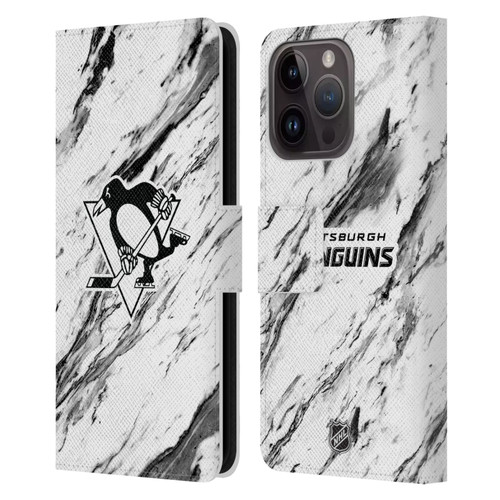 NHL Pittsburgh Penguins Marble Leather Book Wallet Case Cover For Apple iPhone 15 Pro
