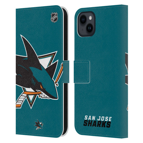 NHL San Jose Sharks Oversized Leather Book Wallet Case Cover For Apple iPhone 15 Plus