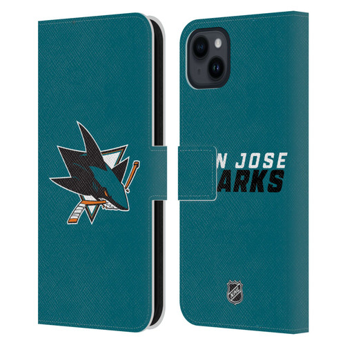 NHL San Jose Sharks Plain Leather Book Wallet Case Cover For Apple iPhone 15 Plus