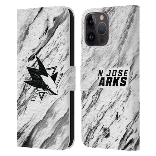 NHL San Jose Sharks Marble Leather Book Wallet Case Cover For Apple iPhone 15 Pro Max