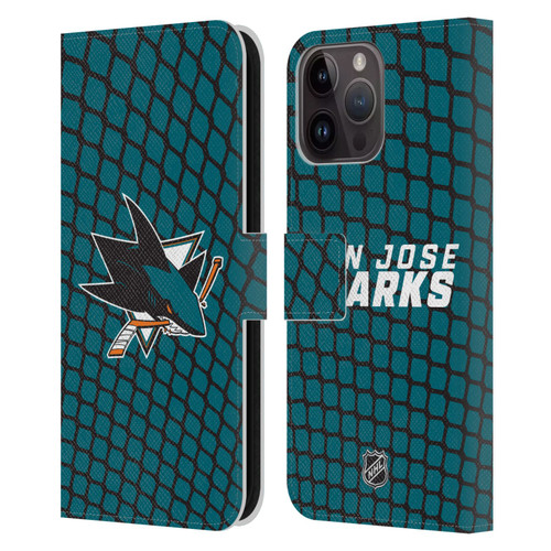 NHL San Jose Sharks Net Pattern Leather Book Wallet Case Cover For Apple iPhone 15 Pro Max