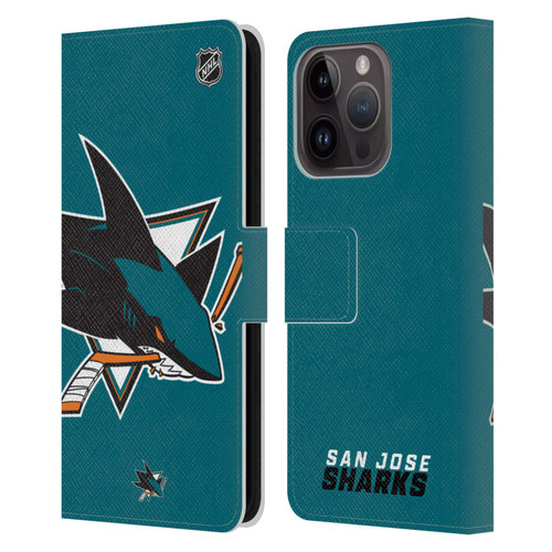 NHL San Jose Sharks Oversized Leather Book Wallet Case Cover For Apple iPhone 15 Pro